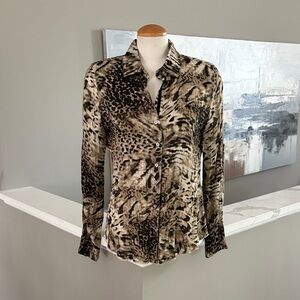 Animal Print Button-Up Blouse